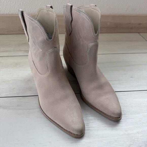 Nine West Texan Western Boot Women’s 7.5 Beige Blush Leather Pointed Toe Cowgirl - Picture 11 of 16